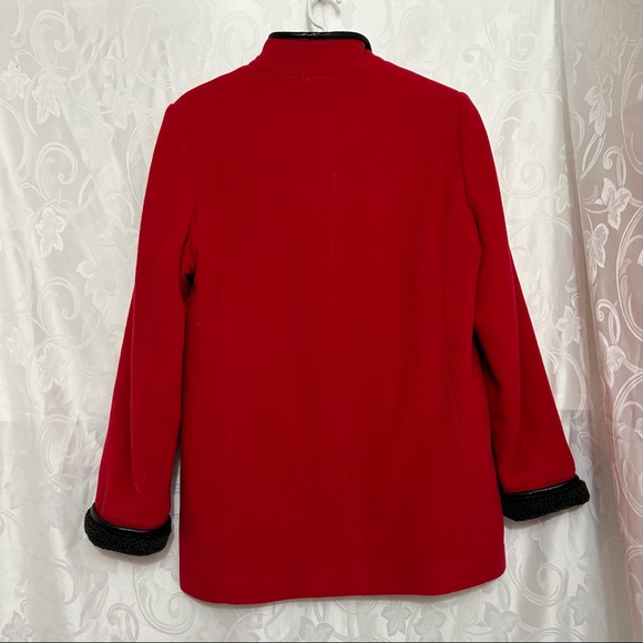 London Fog ZENA Candy Red Black Leather Trim Wool Clasp Snap Button Up Pea Coat - Picture 7 of 13
